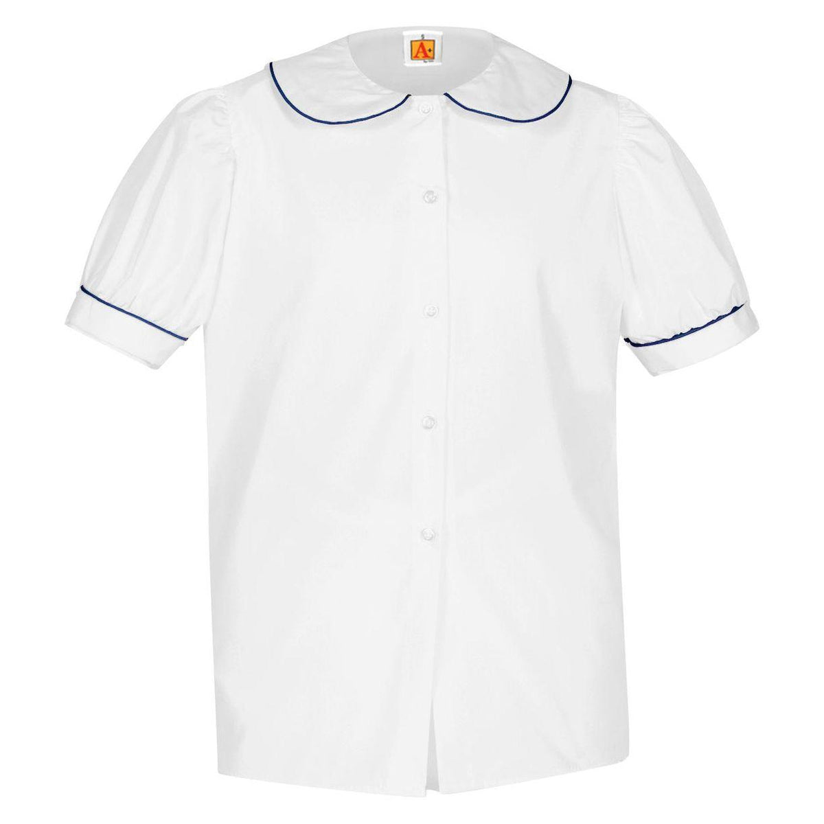 White with Navy Piping Peter Pan Blouse